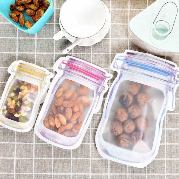 11 Pcs Mason Jar Bags Food Nuts Candy Cookies Ziplock Bags Seal Kitchen Fresh Storage Organizer Bags (mixed Size )