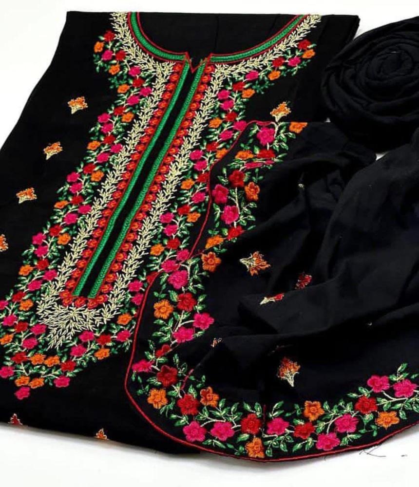 2 Pcs Women's Unstitched Cotton Embroidered Suit