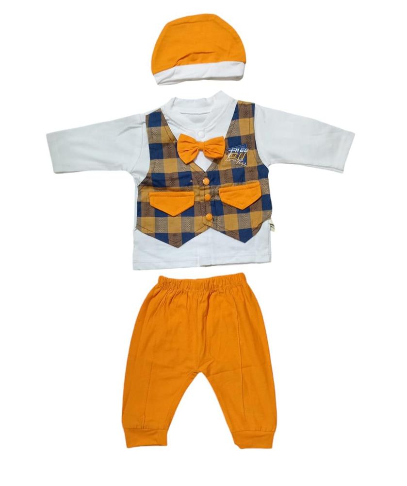 Trendy 3-Piece Cotton Set: Unisex Shirt & Trouser Combo for Effortless Style