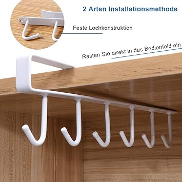 6 Hooks Metal Hanger For Kitchen Mug Cup Storage Rack Cupboard Hanging Coffee Cup Organizer (random Color)