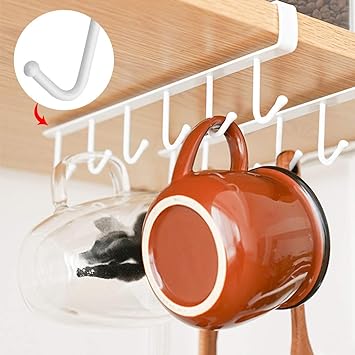 6 Hooks Metal Hanger For Kitchen Mug Cup Storage Rack Cupboard Hanging Coffee Cup Organizer (random Color)
