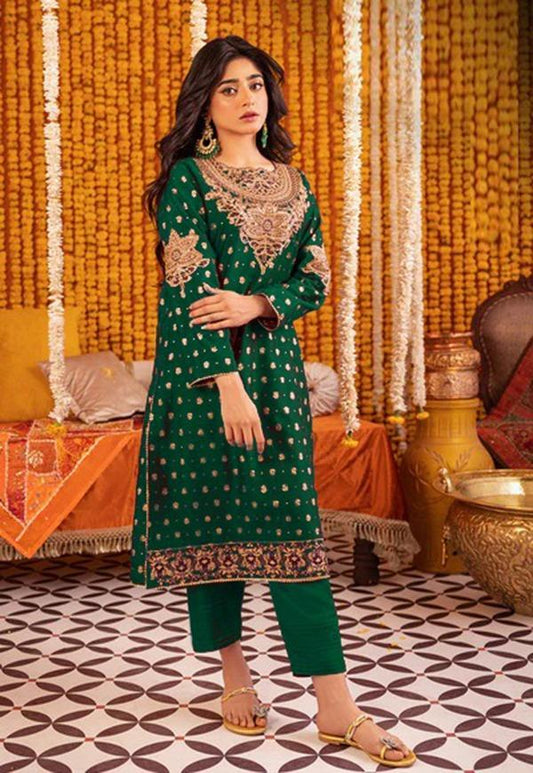 Designer 2 Pcs Women's Katan Silk Suit – Ready-to-Wear Sequins Embroidered Ethnic Outfit