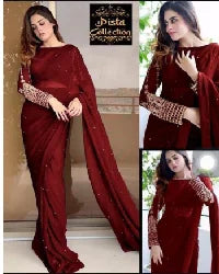 Women's Elegant Chiffon Stitched Saree - 2 Pcs Set with Blouse