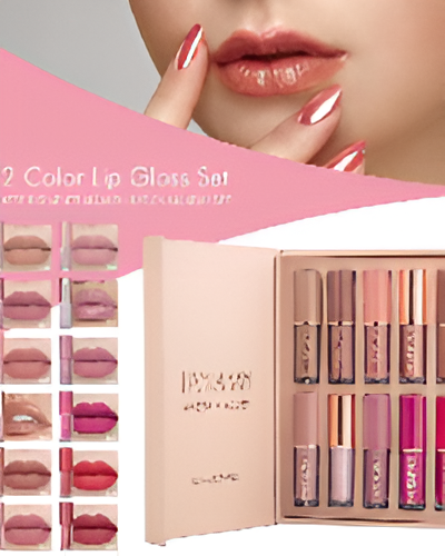 12 Glossy Finish Lipsticks – High Pigment, Long-lasting Lip Set