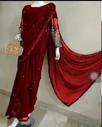 Women's Elegant Chiffon Stitched Saree - 2 Pcs Set with Blouse