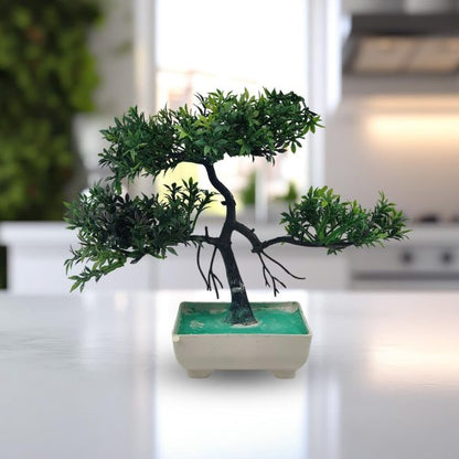 Green Artificial Bonsai Tree ( 1 Piece )– Bonsai Tree Room Decor For Home, Office & Bedroom | Best Artificial Plaster Pot