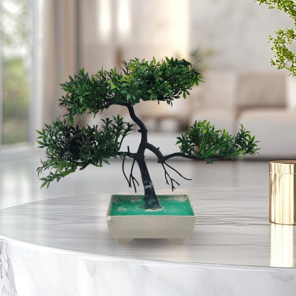 Green Artificial Bonsai Tree ( 1 Piece )– Bonsai Tree Room Decor For Home, Office & Bedroom | Best Artificial Plaster Pot