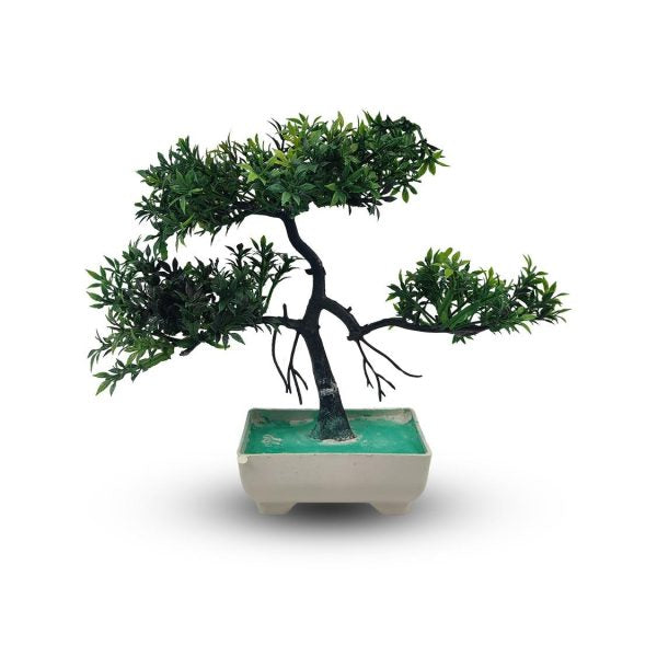 Green Artificial Bonsai Tree ( 1 Piece )– Bonsai Tree Room Decor For Home, Office & Bedroom | Best Artificial Plaster Pot