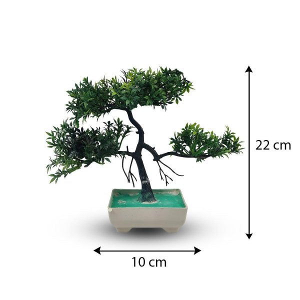 Green Artificial Bonsai Tree ( 1 Piece )– Bonsai Tree Room Decor For Home, Office & Bedroom | Best Artificial Plaster Pot