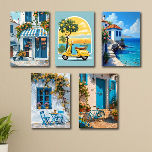 Set Of 5 Italian Vintage Homes Art Themed Wall Art Wooden Sticky Phototile Frames For Wall Home And Girls Room Decoration