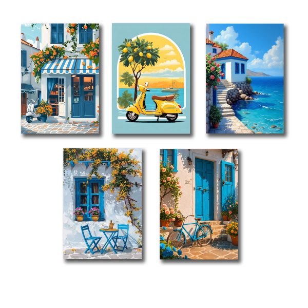 Set Of 5 Italian Vintage Homes Art Themed Wall Art Wooden Sticky Phototile Frames For Wall Home And Girls Room Decoration