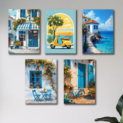 Set Of 5 Italian Vintage Homes Art Themed Wall Art Wooden Sticky Phototile Frames For Wall Home And Girls Room Decoration